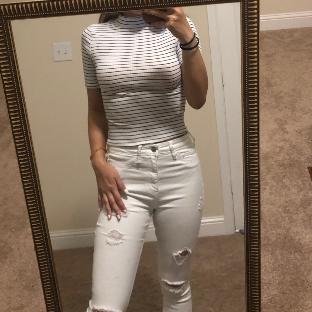 Striped turtleneck crop top